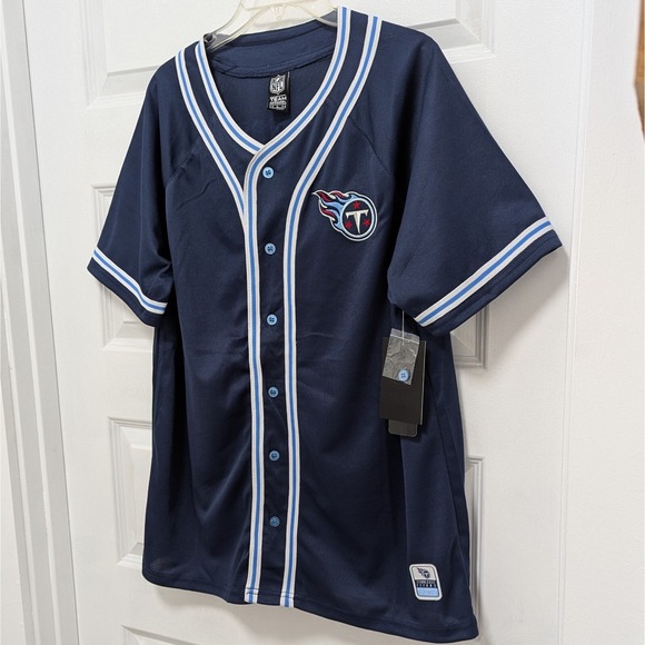 New NFL Team Apparel TN Titans Jersey Men's Large V Neck Short Sleeve Shirt Navy - Picture 2 of 9